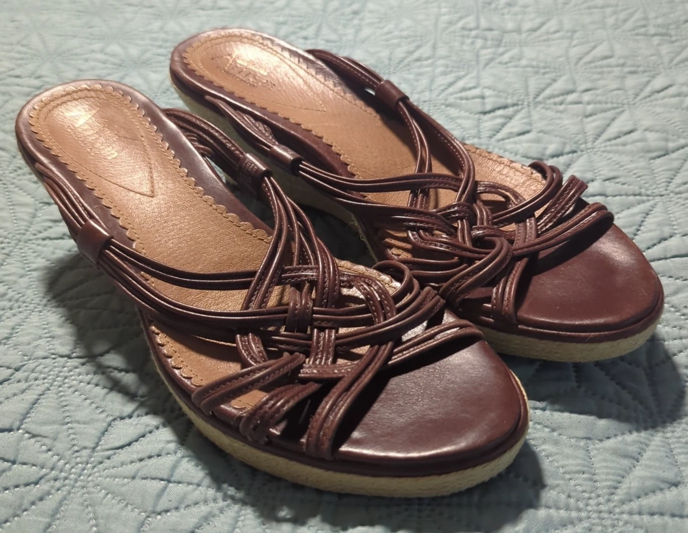 Clarks Artisan Collection sandalo donna espadrillas zeppa misura 9 5 MB pelle marrone