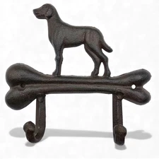 Cast Iron Dog Bone Leash Double Wall Hook Key Towel Coat Hanger Antique Brown