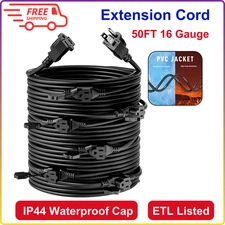 50FT 16 Gauge 3 Prong Extension Cord With 7 Socket Evenly-Spaced, ETL Listed