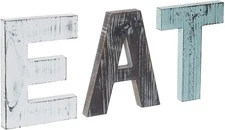 MyGift Rustic Multicolor Cutout Wooden EAT Letters, Wall Mounted Decorative Sign