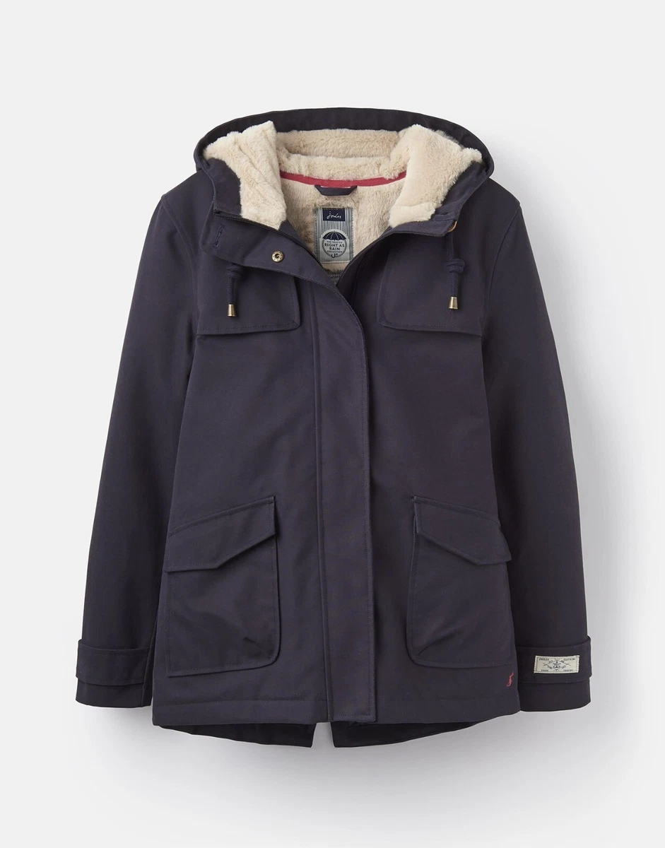 JOULES Coast Cosy Coat Sherpa Fleece Lined Navy Sz 10 12 14 RRP 119 FreeUKP P