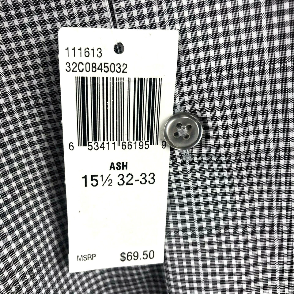 Camisa de Vestir Kenneth Cole New York Sin Plancha Ajuste Regular Gris Cuadros 15.5-32/33 NUEVA Foto 4 de 4