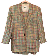 VTG Leslie Fay sportswear 2 pc skirt suit 10 rayon blend multicolor jacket offic