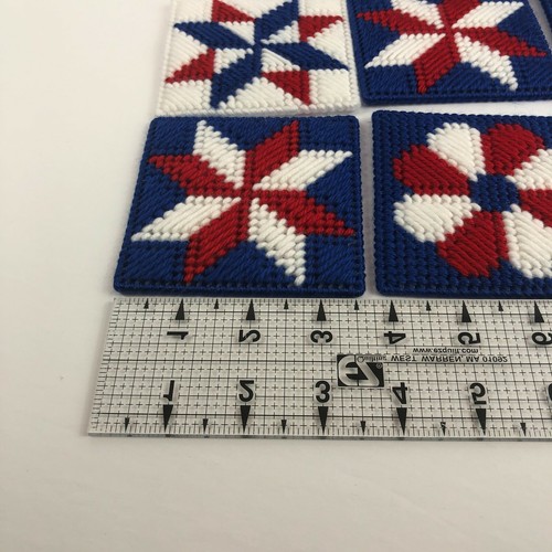 Handmade Coasters Plastic Canvas Needlepoint Americana 4 July With Chest Holder - Picture 11 of 13