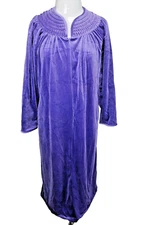 Vtg Its A Charm Purple Velvet 3/4 Zip Pull Over Gown Housecoat Zip Robe Sz S