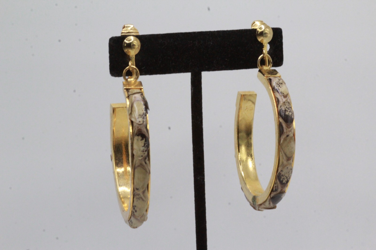 VTG Python Snake Skin Cuff Dangle Hoop Large Earr… - image 6