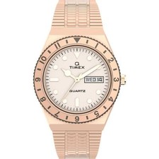 Timex Women's Watch Q Quartz Cream Dial Rose Gold Steel Bracelet TW2U95700