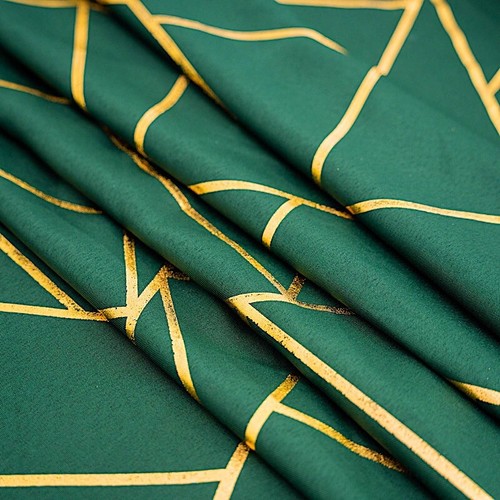 HUNTER GREEN GOLD 54"x54" POLYESTER TABLE OVERLAY Metallic Geometric Pattern - Picture 7 of 8