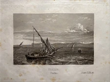 Italia Italy Italie Antique Steel Engraving Picture 1858 Mediterranean Panora...