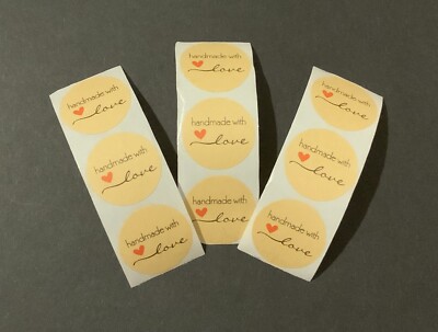 50 Handmade With Love Aufkleber Geschenk Lebensmittel Basteln Box 25 mm 