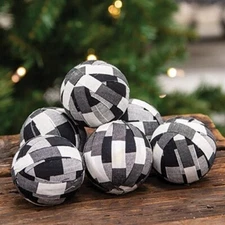 NEW Rag Balls BUFFALO CHECK WHITE BLACK 2.5" Prim 6pc Bowl Jar Fillers Farmhouse