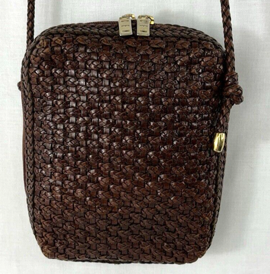 CEM Brazilian Leather Woven Cross Body Brown Braided Purse  display picture 2