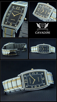 Montre CAVADINI Leonardo Pour Homme - Acier Inox Plaqué Or - Cadran Rouge - Neuf Avec étiquettes & Boîte