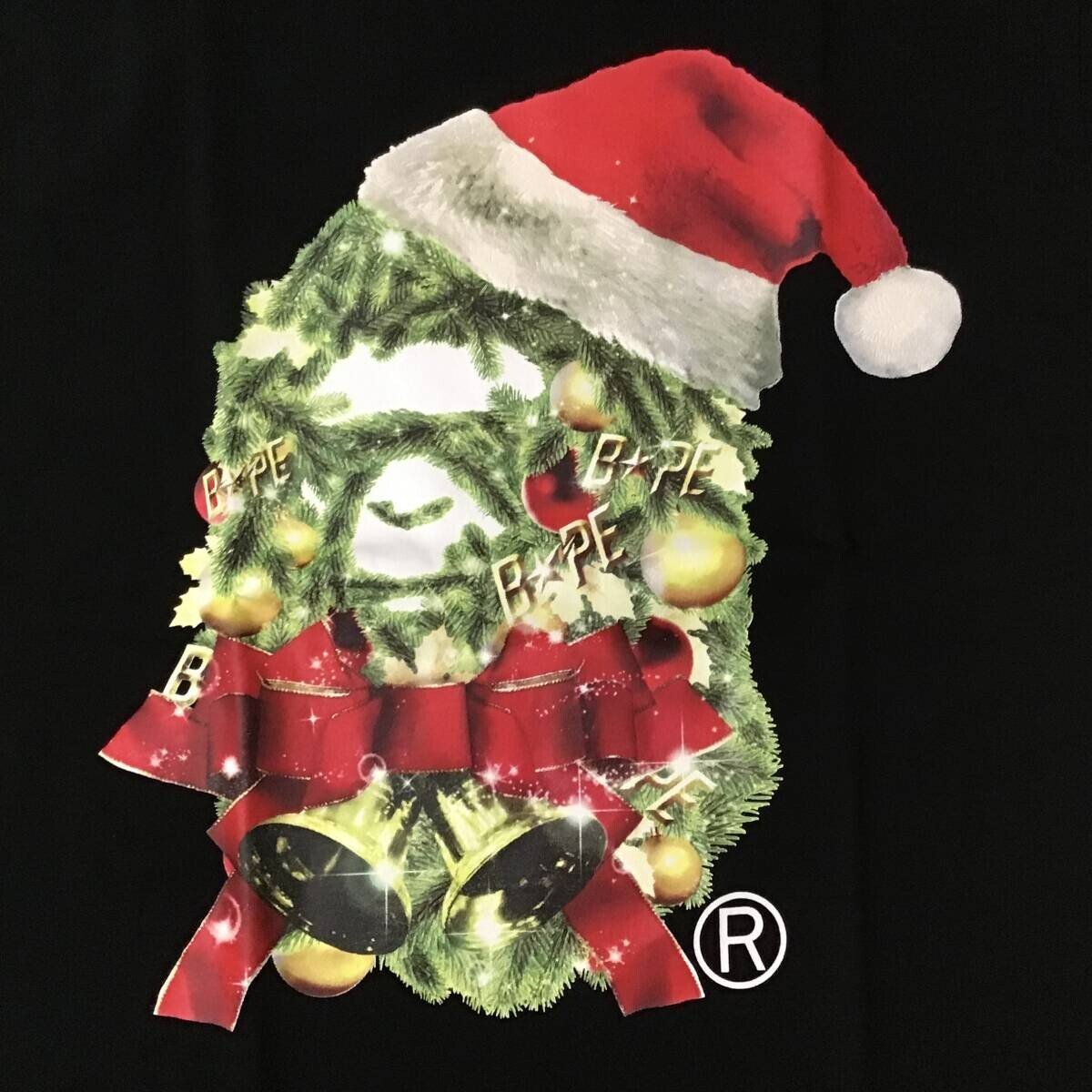 BAPE Christmas Tree Santa Claus APE HEAD T-shirt Black A Bathing