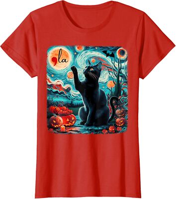 Black Cat Comma La Kamala Harris Halloween Starry Ladies' Crewneck T-Shirt
