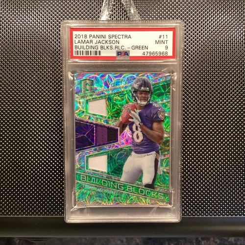 2018 Spectra Lamar Jackson Building Blocks Green Scope Rookie /25 PSA 9 