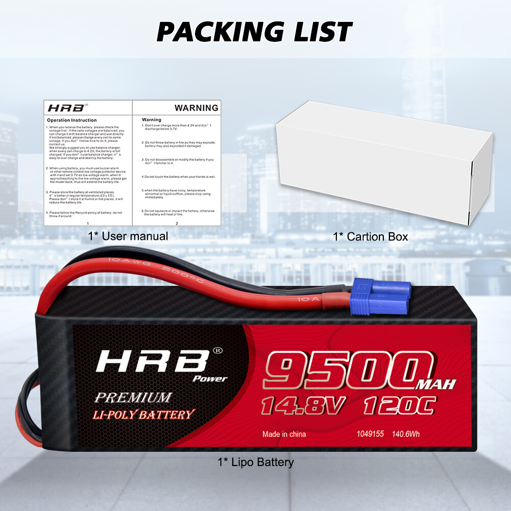 HRB 14.8V 4S 9500mAh 120C EC5 LiPO Battery for RC Arrma 8s Kraton Outcast Car