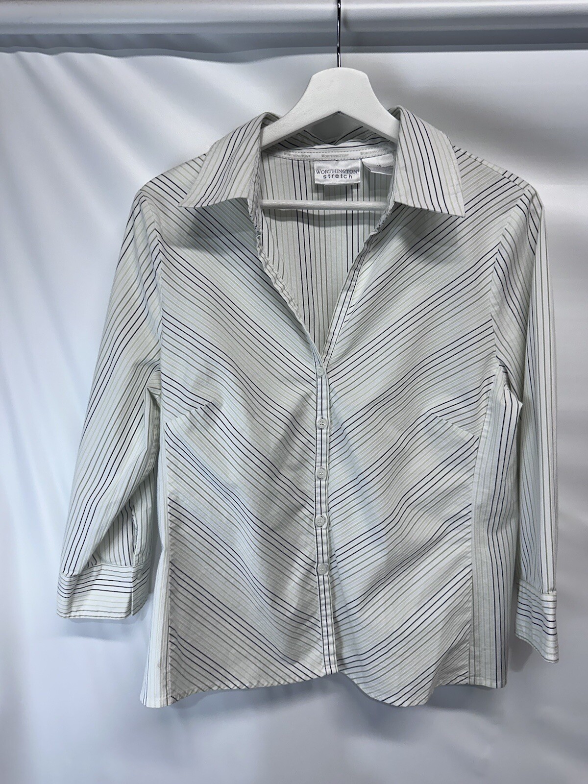 Worthington Stretch Button Front Collared Ivory S… - image 5