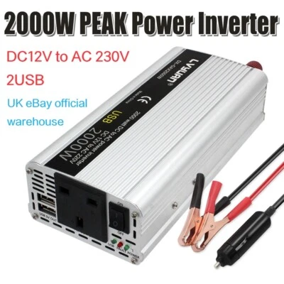 LVYUAN 2000W Peak Car Power Inverter DC 12V to AC 240V Converter With 2USB Camping Trip