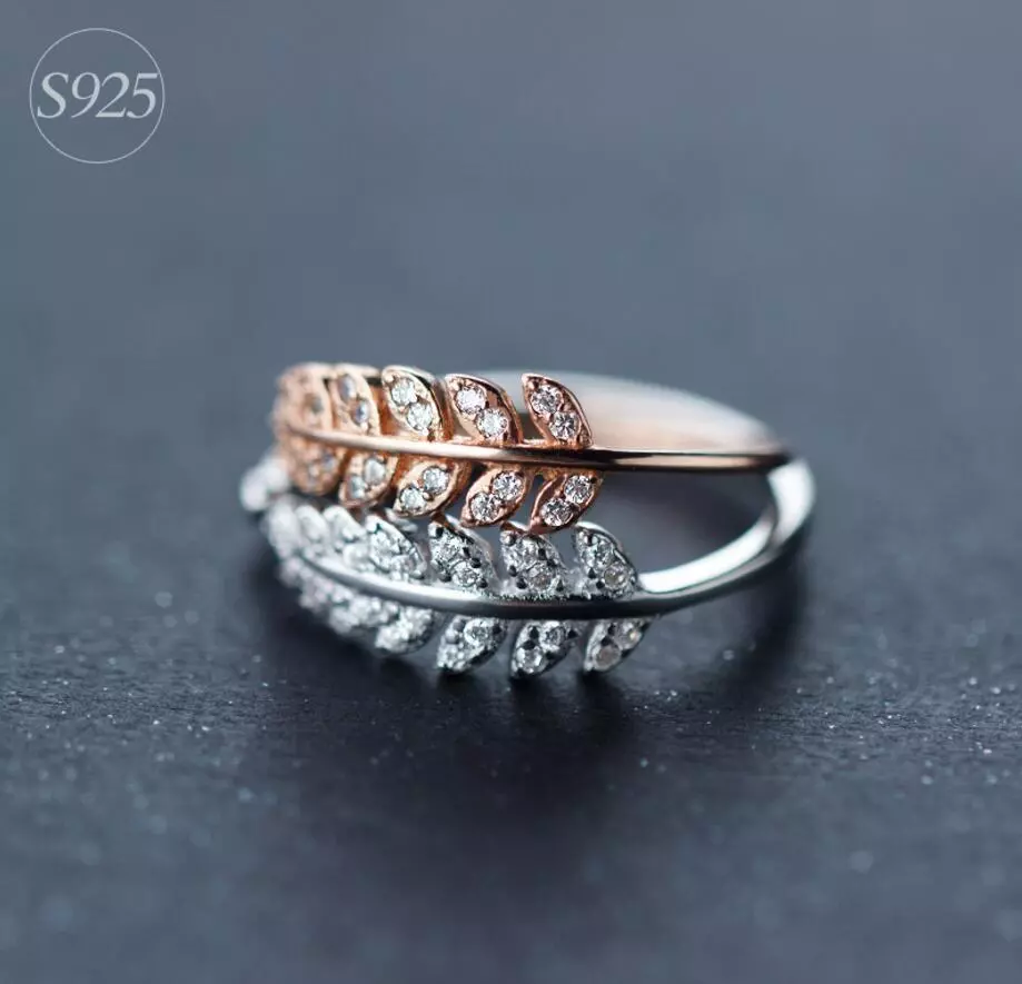 Pave CZ Laurel Leaves Rose Gold/Silver Engagement Wedding Adjustable Band Ring