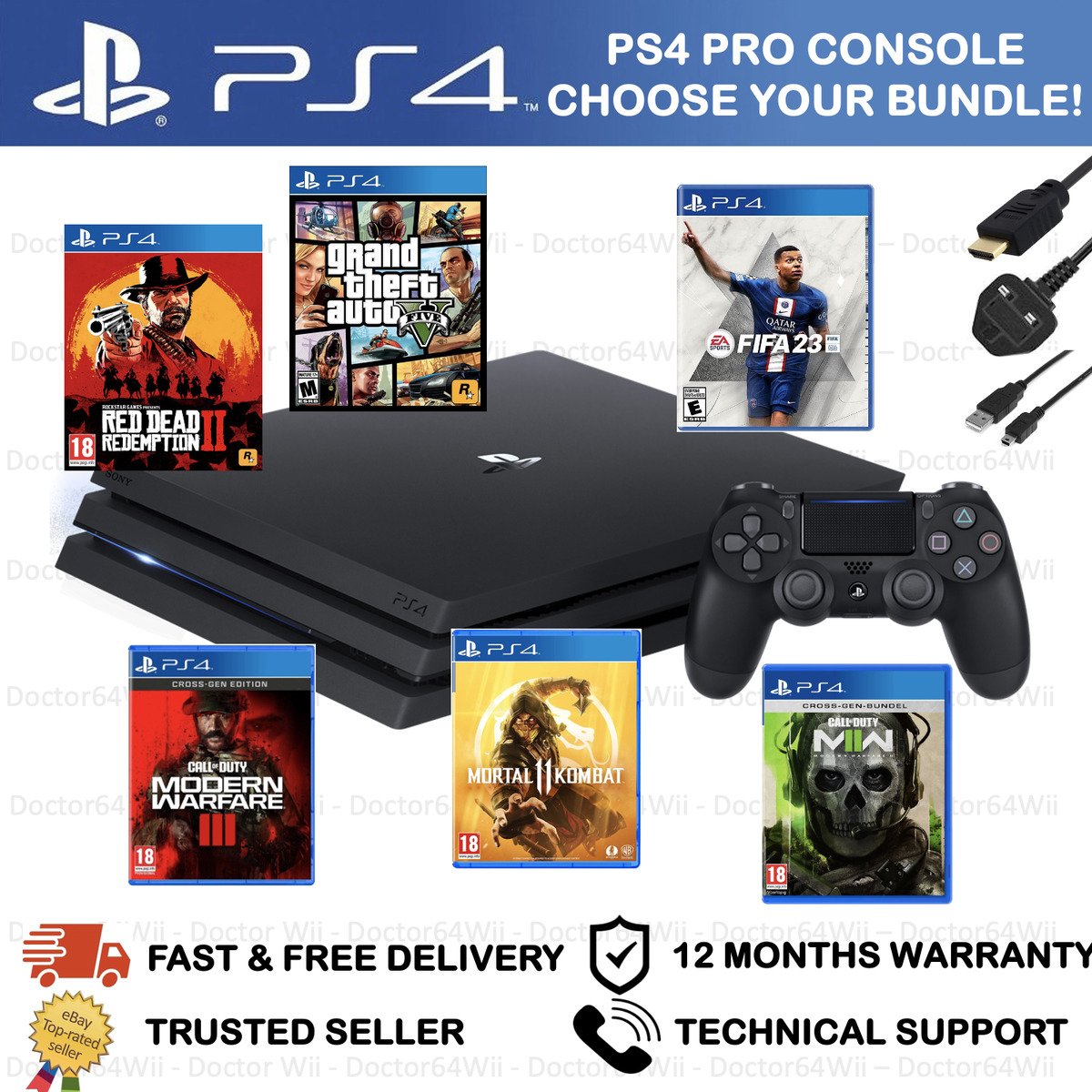 Sony PlayStation 4 Pro 1TB Red Dead Redemption 2 Console Bundle