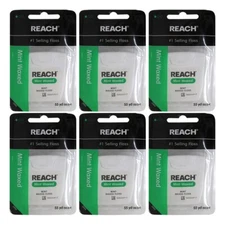 REACH Mint Dental Floss – Waxed for Easy Use, 55 Yards of Oral Protection, 6PCS