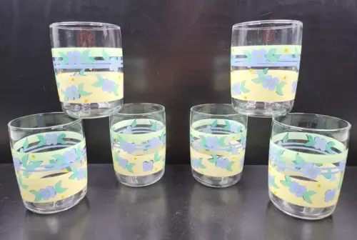 6 Pfaltzgraff Summer Breeze 8 Oz Tumblers Glasses Set Blue Flowers Yellow Green
