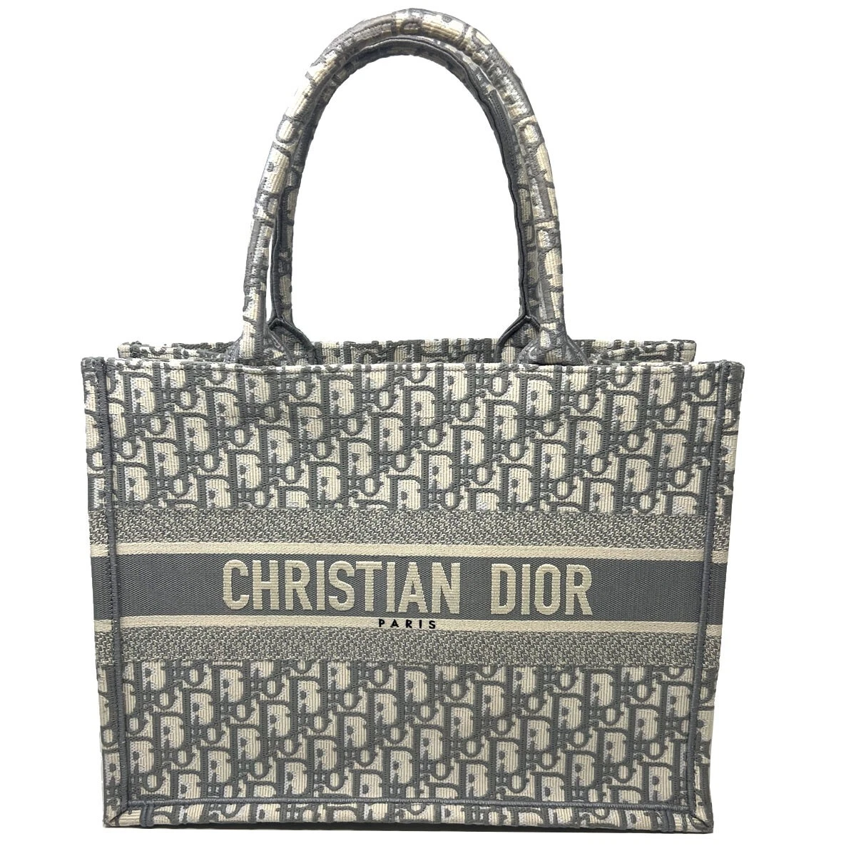 DIOR Grey/Light Blue Medium Oblique Embroidery Book Tote