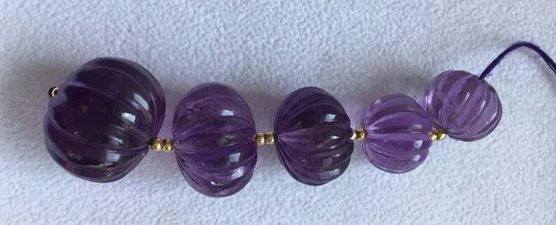 Cuentas de melón tallado amatista rosa piedras preciosas naturales Foto 4 de 4