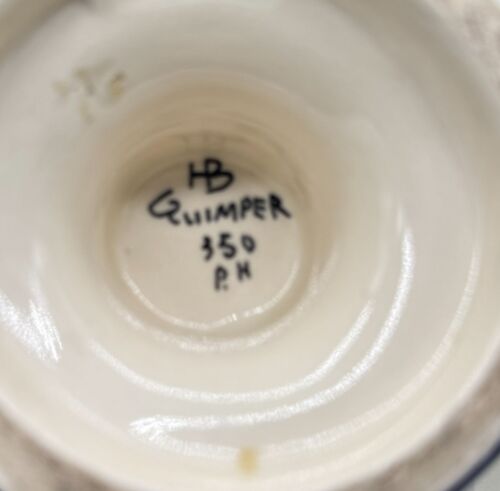 Vtg Breton Broderie Footed Bowl w / Handles Hand painted Signed HB Quimper '30s - Picture 7 of 8