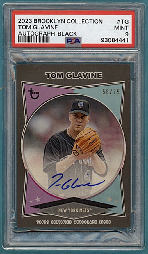 2023 Topps Brooklyn Collection Tom Glavine Auto Black /75 #TG PSA
