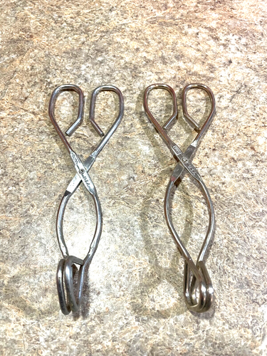 Pair Of (2) Vintage ECKO USA Stainless Steel Tongs 8" Kitchen Gadgets