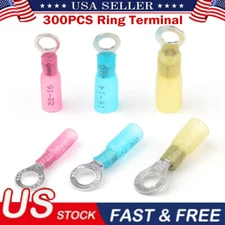 300PCS Marine Grade Heat Shrink Ring Connectors Insulated Ring Crimp Terminals