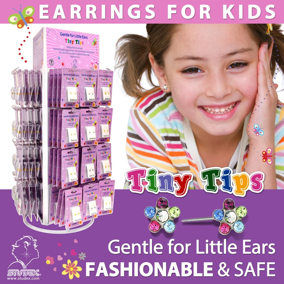 Studex Tiny Tips Crystal Daisy Stud Earrings Sensitive Children Sterilized Studs - Image 2 of 2