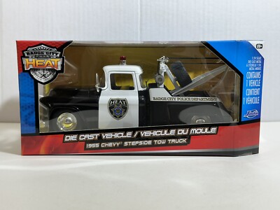 JADA HEAT 1955 CHEVY STEPSIDE TOW TRUCK 1:24 BLACK / WHITE