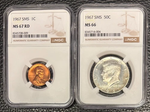 1967 SMS Lincoln Memorial Cent/ Kennedy Half (MS67RD/MS66) NGC 2 Coin Set