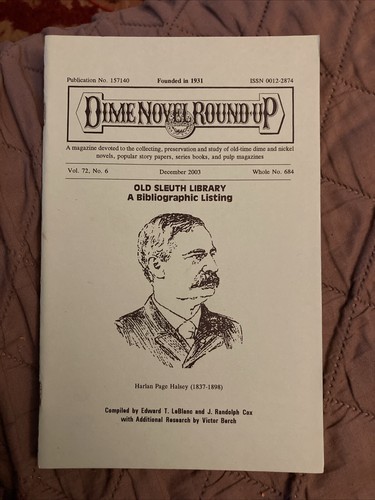Dime Novel Roundup 684, 12/2003, digest mag, Old Sleuth Biblio, NF