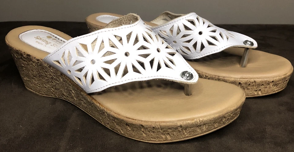 SPRING STEP Italy Flirtatious Flip Flop Wedge SANDALS Shoes White Heel Size 7.5 - Image 4 of 4