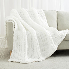 Chunky Knit Throw Blanket 60" X 80" Twin, 100 Hand Made Large Chenille Loop Yar