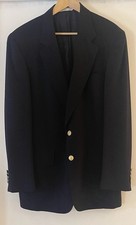 Men  s 44L Pit 22  Lands End Navy Suit Jacket Gold Buttons Small Hole On Sleeve