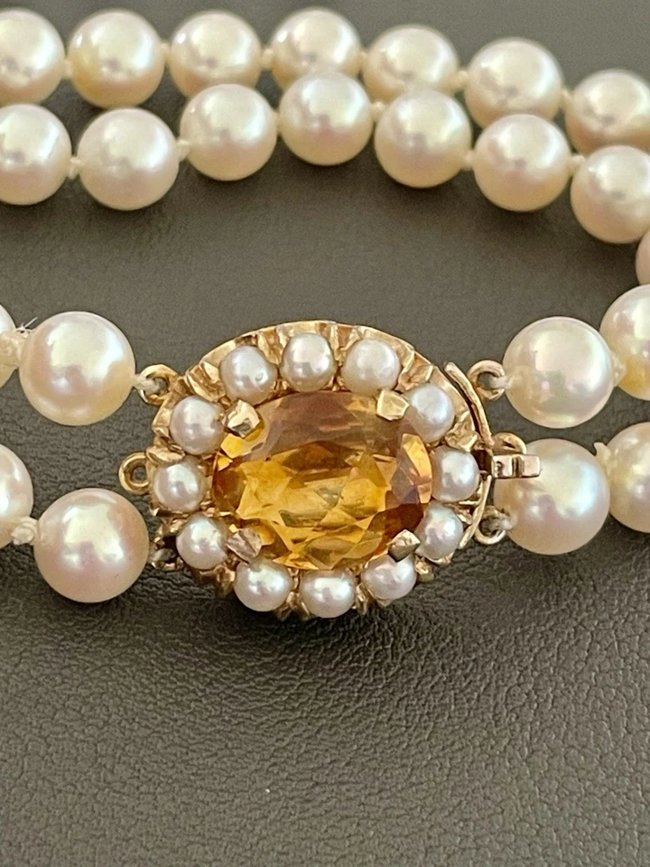 G2U 9KT желтое золото 675 мм двойной прядь жемчуг 5CT цитрин браслет 675 FL484 - Изображение 4 из 4