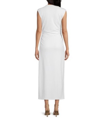 Sleeveless Mock Neck Ruched Long White Solid Maxi Dress Regular Size for Women | eBay Sleeveless Mock Neck Ruched Long White Solid Maxi Dress Regular Size for Women | eBay