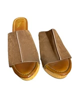 Mia Womens Wood Sweedish Suede Brown Leather Clogs 6.5