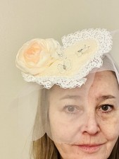 Hat Fascinator Wedding Tea Special Eveny Heart W Lace,Peach Flower Butterflies
