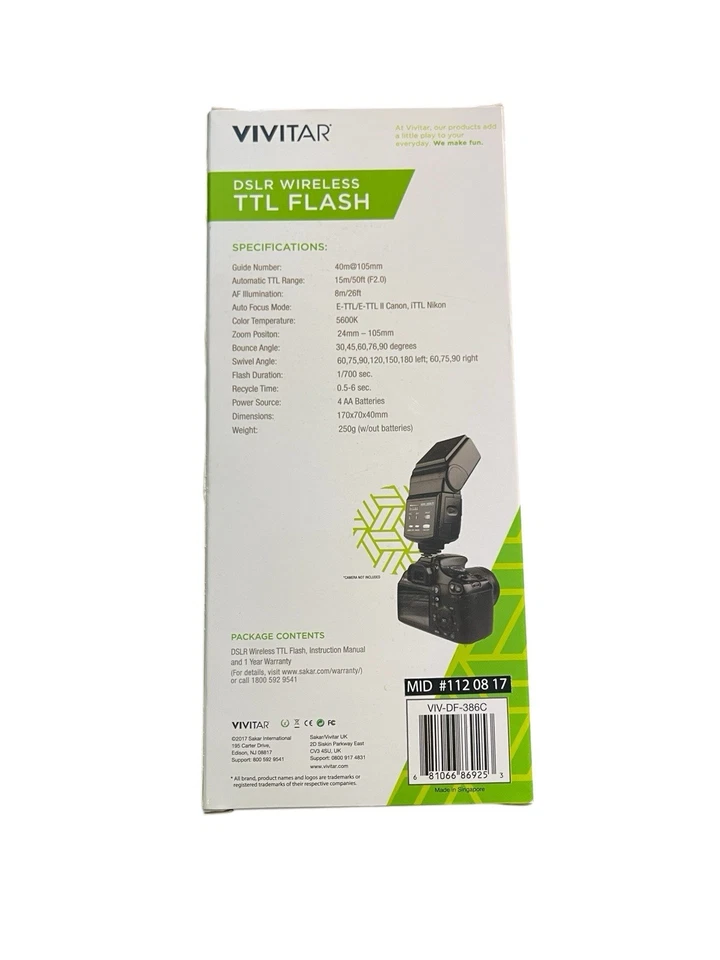 Vivitar 386C Auto Focus Flash (NEW IN BOX) for all TTL Camera Modes for Canon - Image 4 of 4