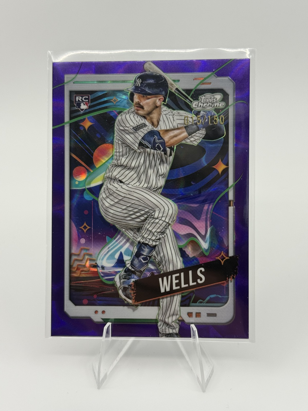 2024 Topps Cosmic Chrome - Austin Wells #88 Purple Nebula Refractor /150 (RC)