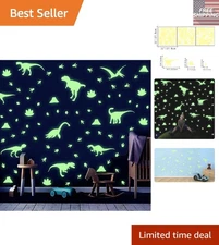 Glow in the Dark Dinosaur Wall Decals for Kids' Room - Waterproof Vinyl Stickers