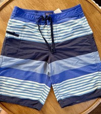 Patagonia Boys Board Shorts Size 14 Blue Striped Swim Trunks Youth Surf Beach