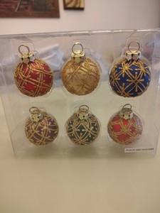 Set Of Six Christmas Ornament Place Card Holders Glass And Glitter