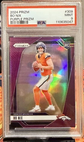 2024 Panini Prizm Bo Nix #309 Purple Prizm /125 RC PSA 9 Denver Broncos